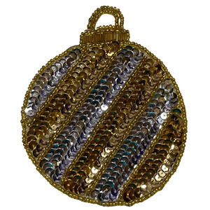 Vintage Sequined Beaded Christmas Round Ornament Hand Made Stockings, Garments